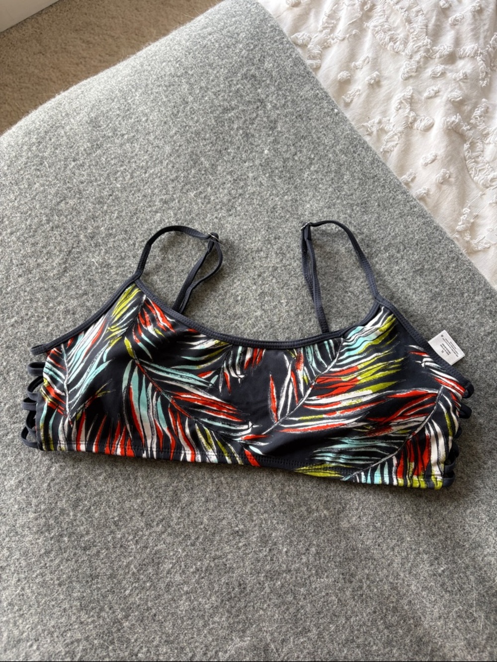 Mossimo Supply Co. Black Tropical-Print Bikini Top with Red & Teal Accents